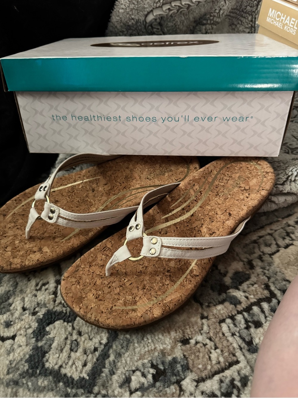 White Cork-Textured Thong Sandals - The Healthiest Shoes